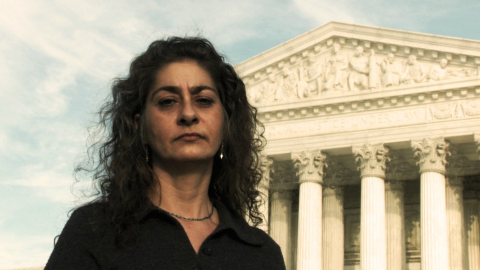 Jessica Lenahan stands outside Supreme Court in Washington, DC