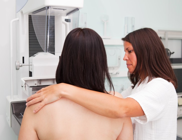 Nurse with woman having a mammogram