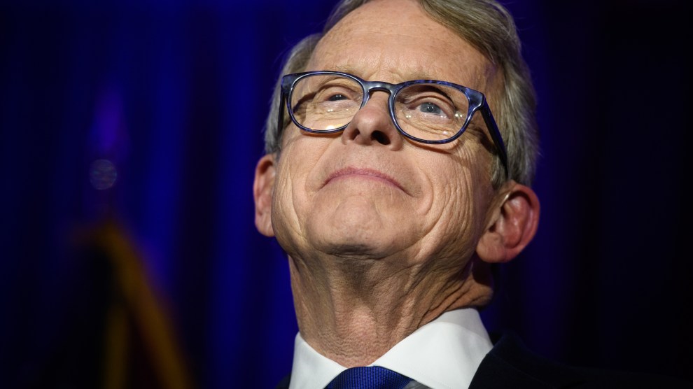 Mike DeWine gives his victory speech after winning the Ohio gubernatorial race on November 6, 2018.