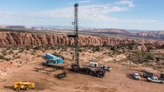 A pulling unit on an oil well in Utah.