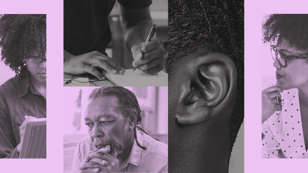 A collage of African American faces, young and old, against a purple background.