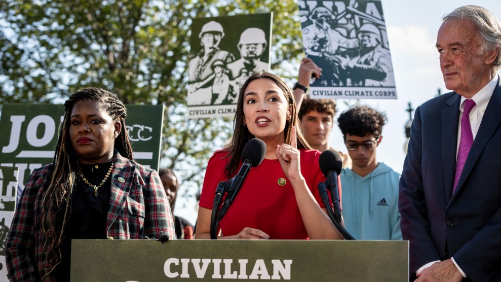 Three figures stand in front of a green podium that says the word "CIVILIAN." A Black woman with long braids and a plaid suit coat, a young Latina woman with long straight brown hair and a bright red dress, and an elderly white man with a bright pink tie.