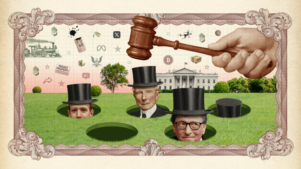 The game of Whac-A-Mole featuring historically wealthy figures John D. Rockefeller, Bill Gates and Mark Zuckerberg.