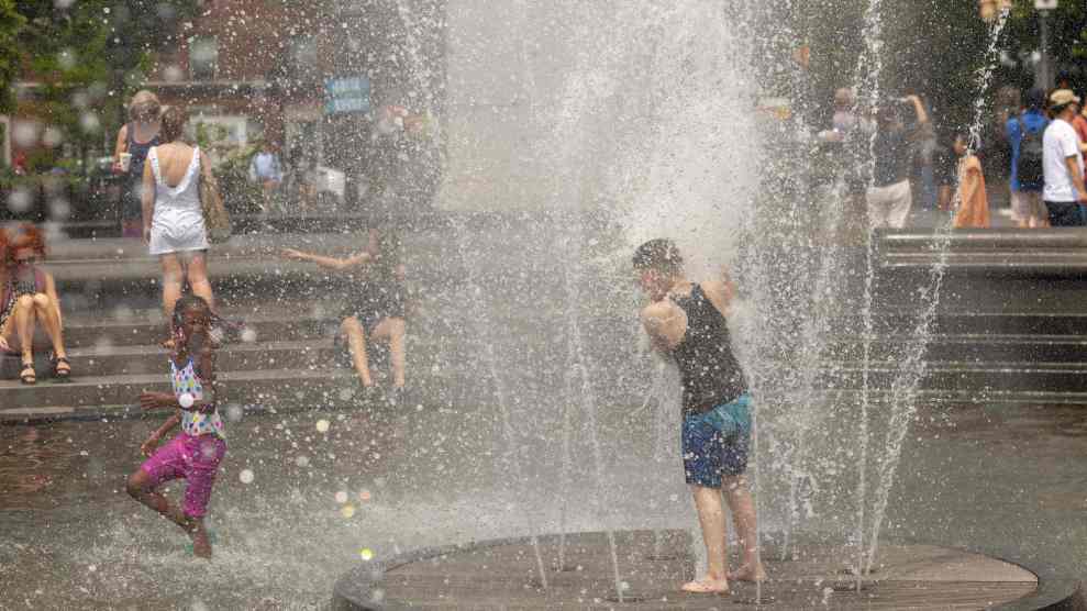 Children playing in a fountain