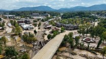 An aerial shot of Asheville's post-hurricane debris