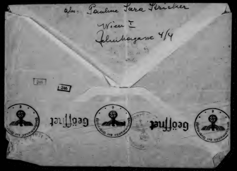 An envelope bears stamps with the logo of the Oberkommando der Wehrmacht.