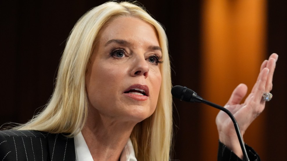 A photograph of Pam Bondi at Wednesday's confirmation hearing.