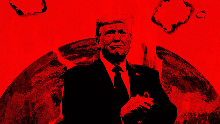 A black and red drawing of President Trump.