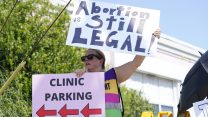 Woman outside abortion clinic