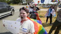 Students protesting outside school