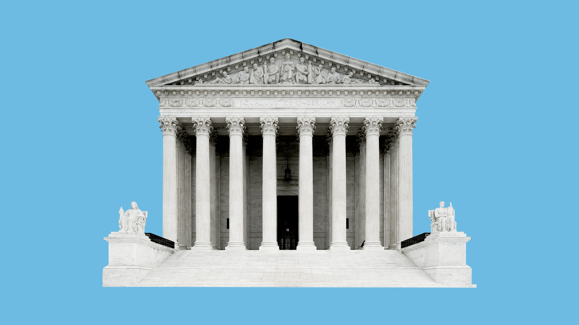 Animation of pixelated sunglasses floating from above to land on the Supreme Court building.