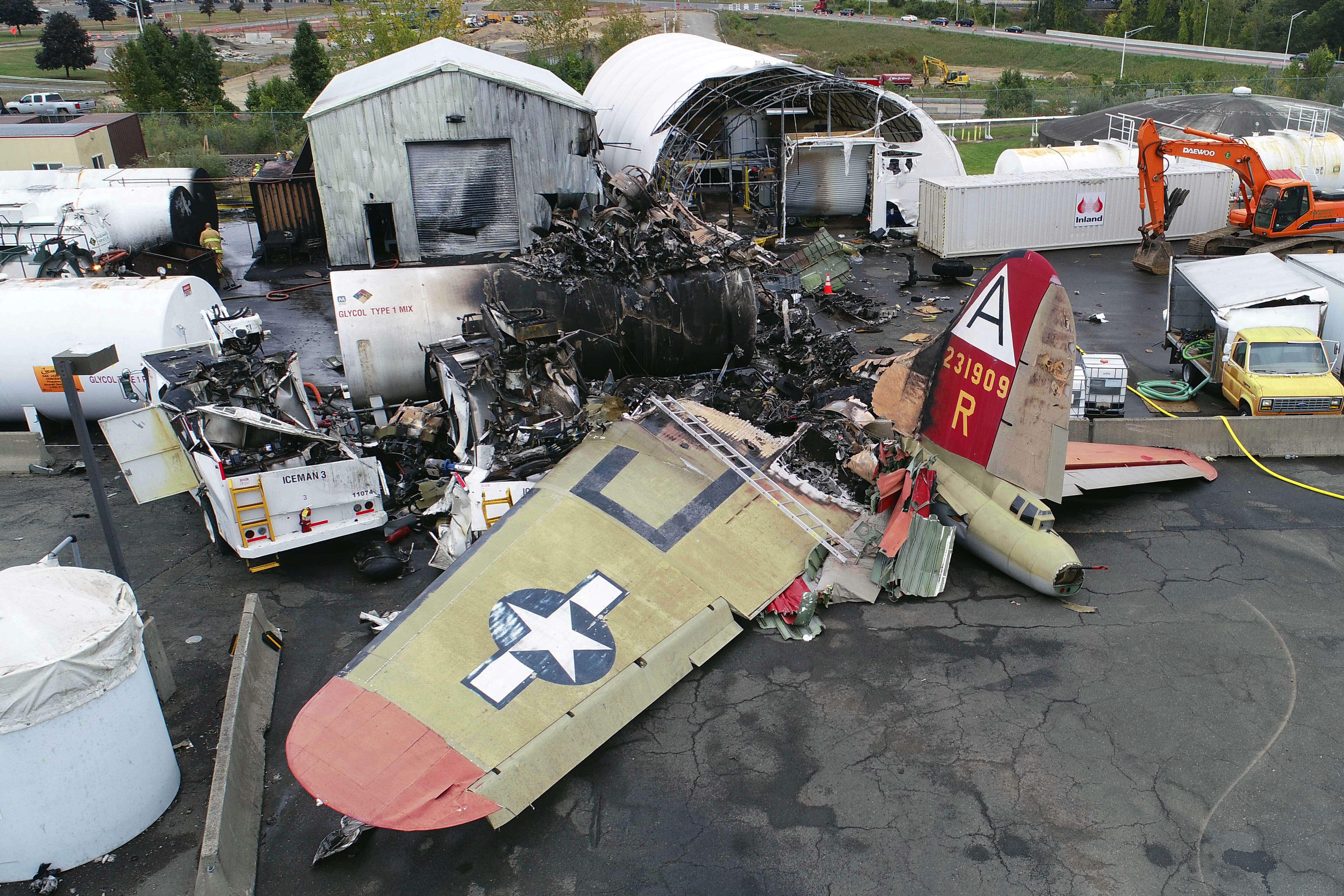 Burned wreckage of a plane crash.