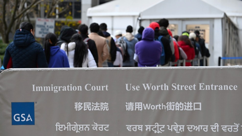 Immigrants assemble for their court dates.