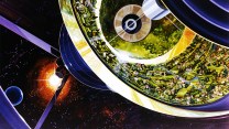 An illustration of a fictional space colony