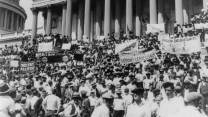 A large protest on the steps of the US Capitol.
