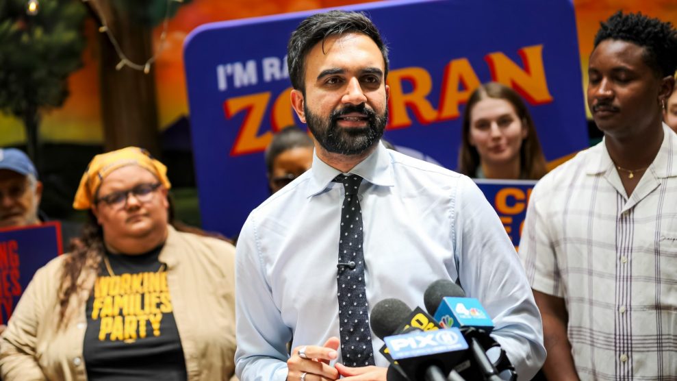 Zohran Mamdani speaking at a rally to supporters