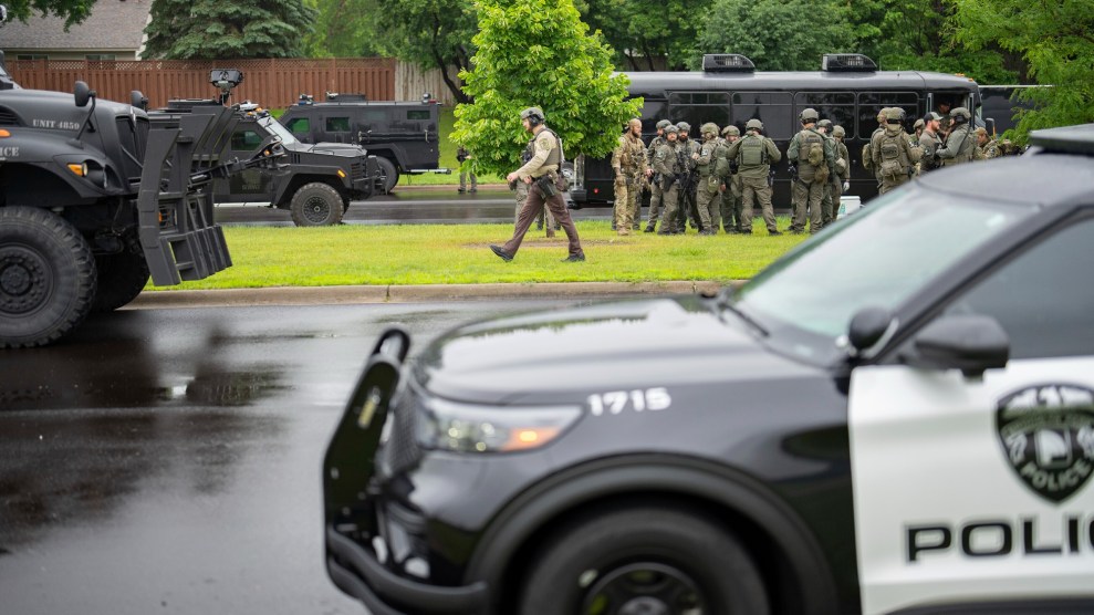 An image of police gathered near the location of a fatal shooting of lawmakers in Minnesota.