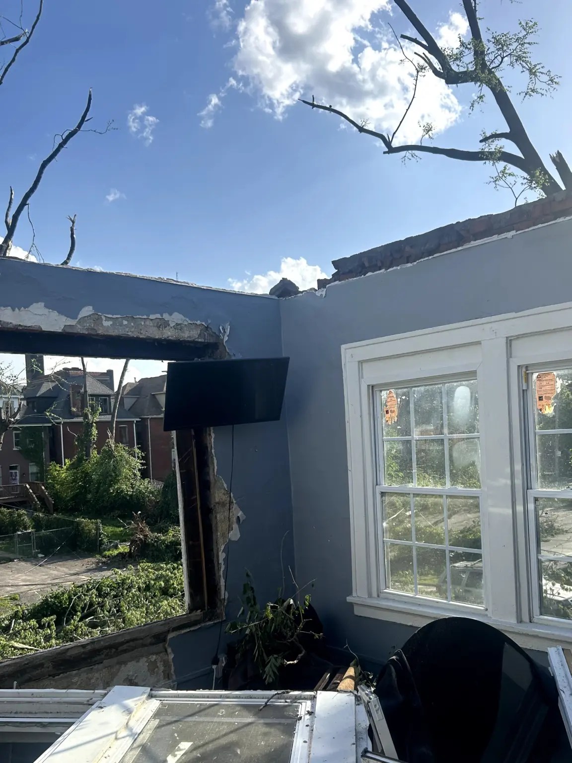 A roofless house.