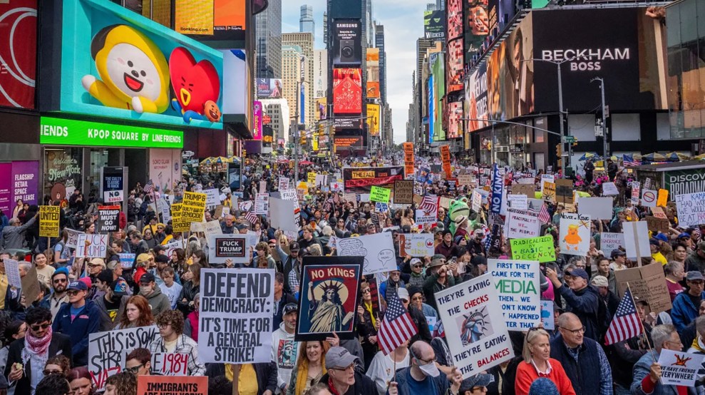 Protestors gathered in Times Square.