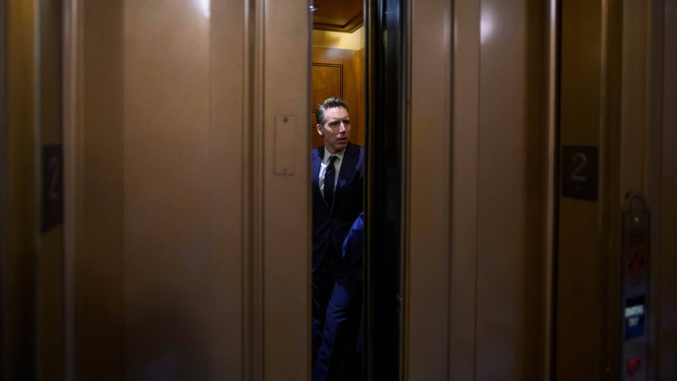 Sen. Josh Hawley, R-Mo., boards an elevator during a vote at the Capitol, Tuesday, Jan. 6, 2026, in Washington.