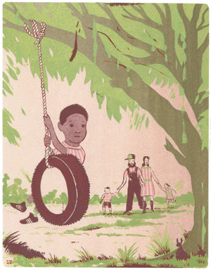 a kid in a tire swing