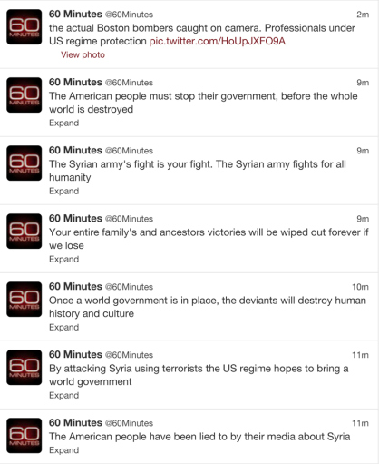 60 Minutes twitter feed hacked pro-Assad hackers