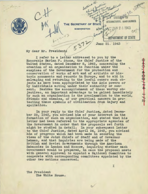 FDR Monuments Men memorandum