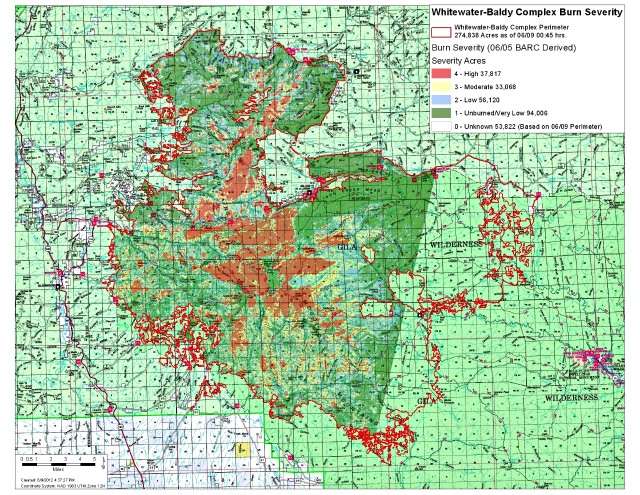 Whitewater-Baldy Complex burn severity map as of 9 June 2012 (click for larger version): Brian Park | USFS
