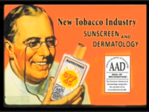Altered tobacco ad used in an salon employee training video to suggest that doctors once shilled for the tobacco industry and now shill for sunscreen companies.  FairWarning