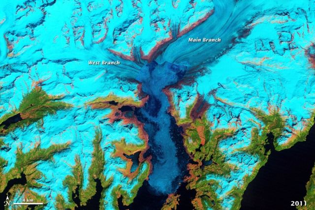 Columbia Glacier in 1986 (top) and 2011 (bottom): NASA