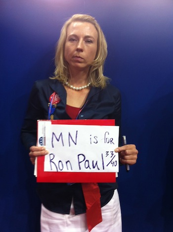 Yelena Vorobyov, one of Ron Paul's 33 Minnesota delegates, had to make her own sign on the floor, and she was damn mad. David Corn