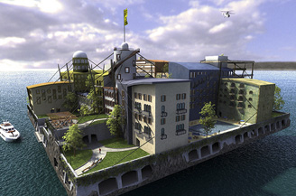 One artists conception of a seastead. Seasteading.org