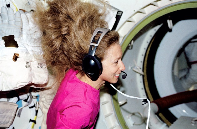Marsha Ivins aboard Space Shuttle Atlantis, 2001.
